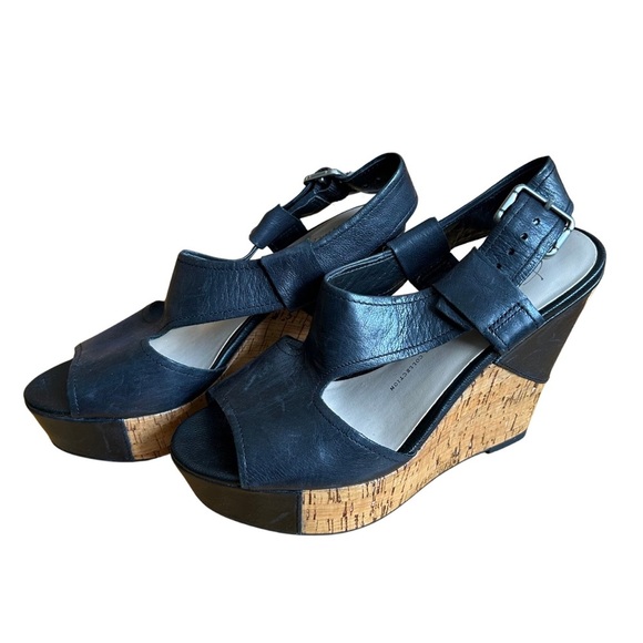 Franco Sarto Shoes - Franco Sarto Black Leather Peep Toe Wedges